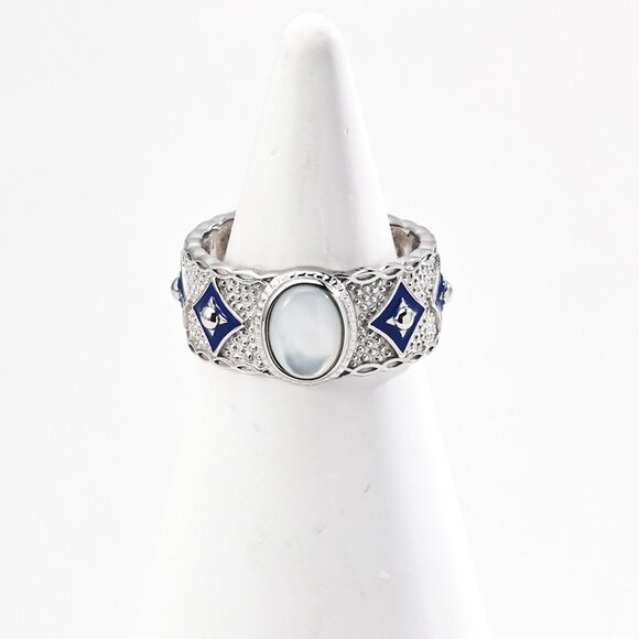 ✨ Artisan Original Lapis Lazuli & Enamel Statement Ring | S925 Gold Adjustable - Picture 4 of 15